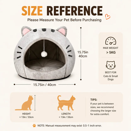 Premium Cozy Cat Cave Bed with Hanging Ball Toy - Semi-Enclosed Kitten House, Washable Inner Pillow, Soft & Breathable Indoor Nest