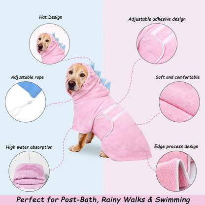 Dinosaur-Themed Quick-Dry Super-Absorbent Dog Bathrobe with Adjustable Straps, Available in Multiple Sizes for Small, Medium, and Large Breeds