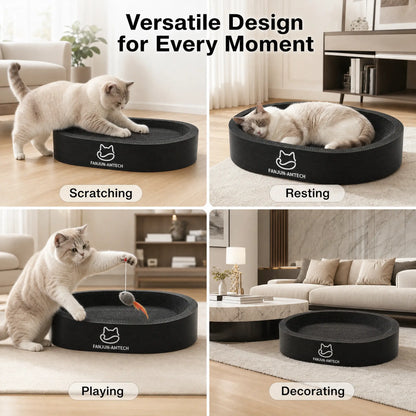 Contemporary Black Oval Cat Scratcher Lounge - Premium Hardened Cardboard Bed and Elegant 2-in-1 Scratching Pad & Nest for Modern Home Decor