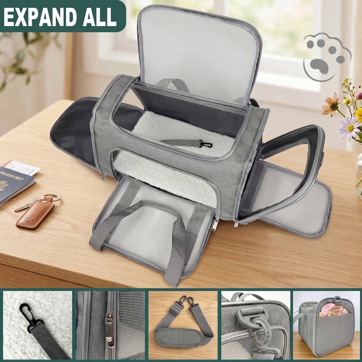 Portable Pet Carrier for Large Cats and Small Dogs, Airline-Approved Soft Travel Case with Breathable Mesh, Foldable Design for Outdoor, Car, and Airplane Use