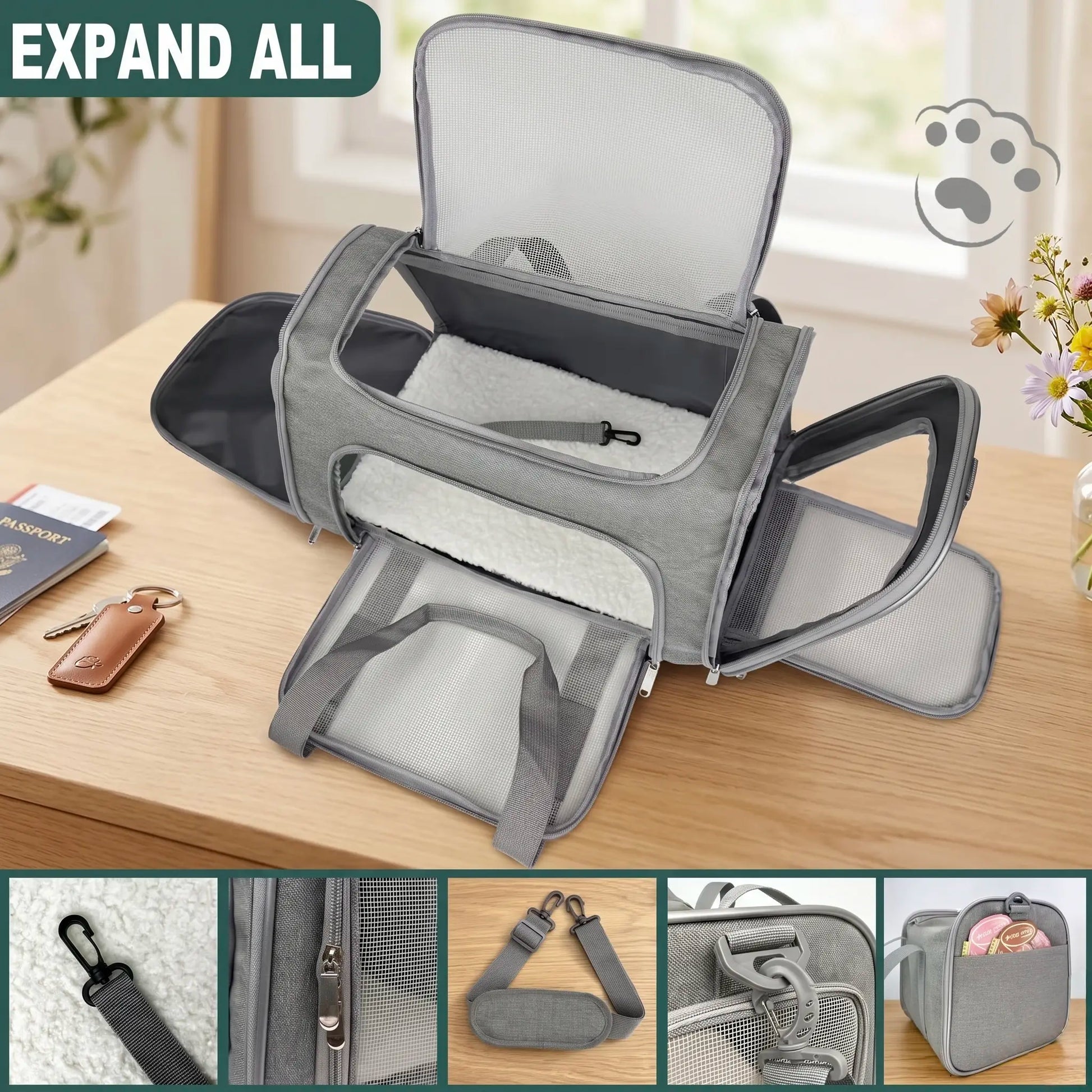 Portable Pet Carrier for Large Cats and Small Dogs, Airline-Approved Soft Travel Case with Breathable Mesh, Foldable Design for Outdoor, Car, and Airplane Use