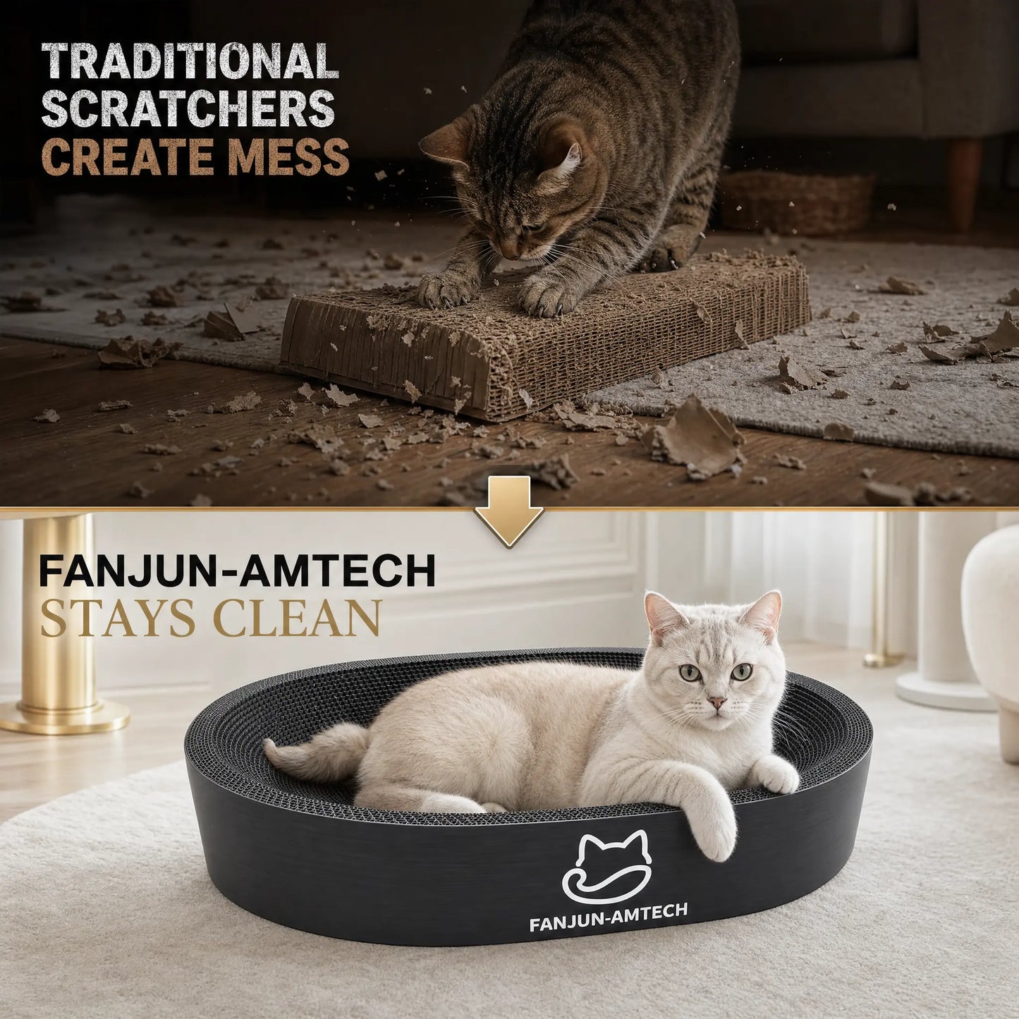 Contemporary Black Oval Cat Scratcher Lounge - Premium Hardened Cardboard Bed and Elegant 2-in-1 Scratching Pad & Nest for Modern Home Decor