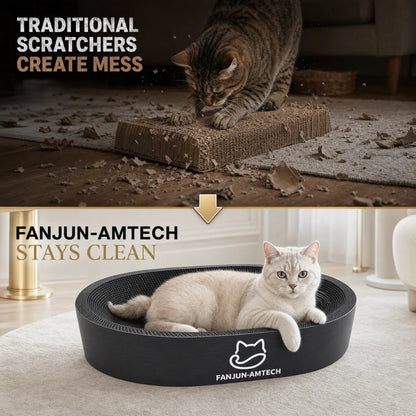 Contemporary Black Oval Cat Scratcher Lounge - Premium Hardened Cardboard Bed and Elegant 2-in-1 Scratching Pad & Nest for Modern Home Decor