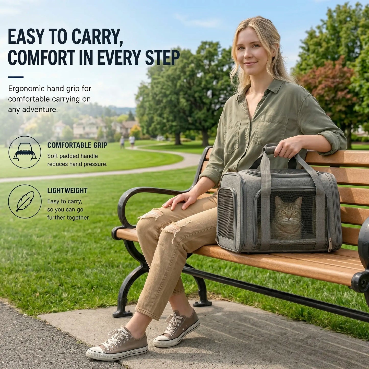 Portable Pet Carrier for Large Cats and Small Dogs, Airline-Approved Soft Travel Case with Breathable Mesh, Foldable Design for Outdoor, Car, and Airplane Use