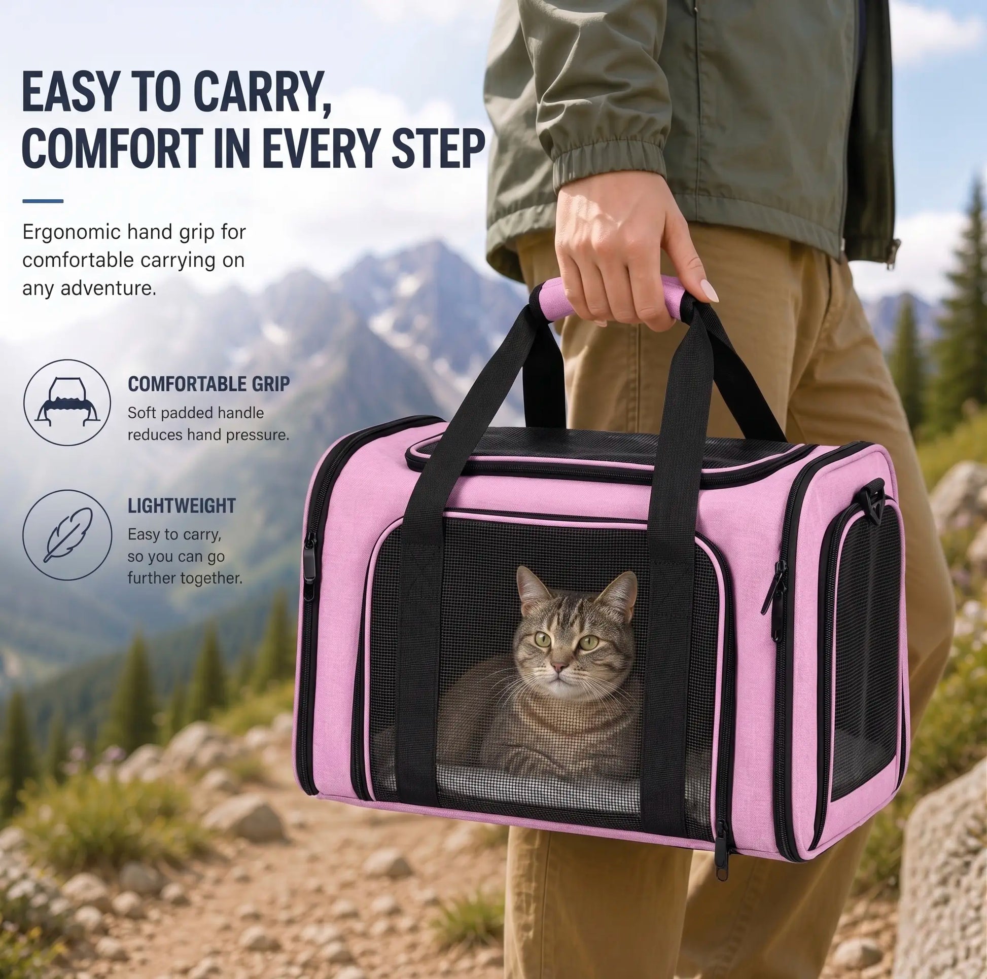 Portable Pet Carrier for Large Cats and Small Dogs, Airline-Approved Soft Travel Case with Breathable Mesh, Foldable Design for Outdoor, Car, and Airplane Use