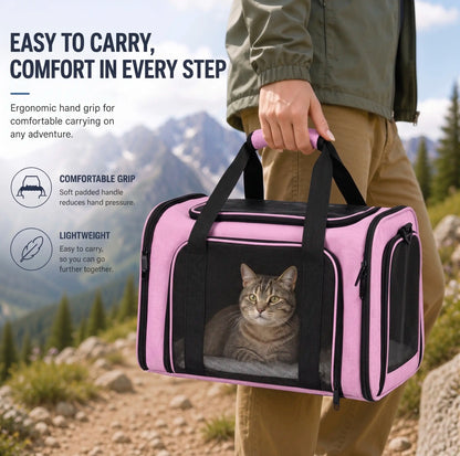 Portable Pet Carrier for Large Cats and Small Dogs, Airline-Approved Soft Travel Case with Breathable Mesh, Foldable Design for Outdoor, Car, and Airplane Use