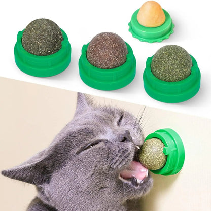 Catnip Balls for Cats - 4 Pack Edible Silvervine Toys for Dental Health and Energy (Green)