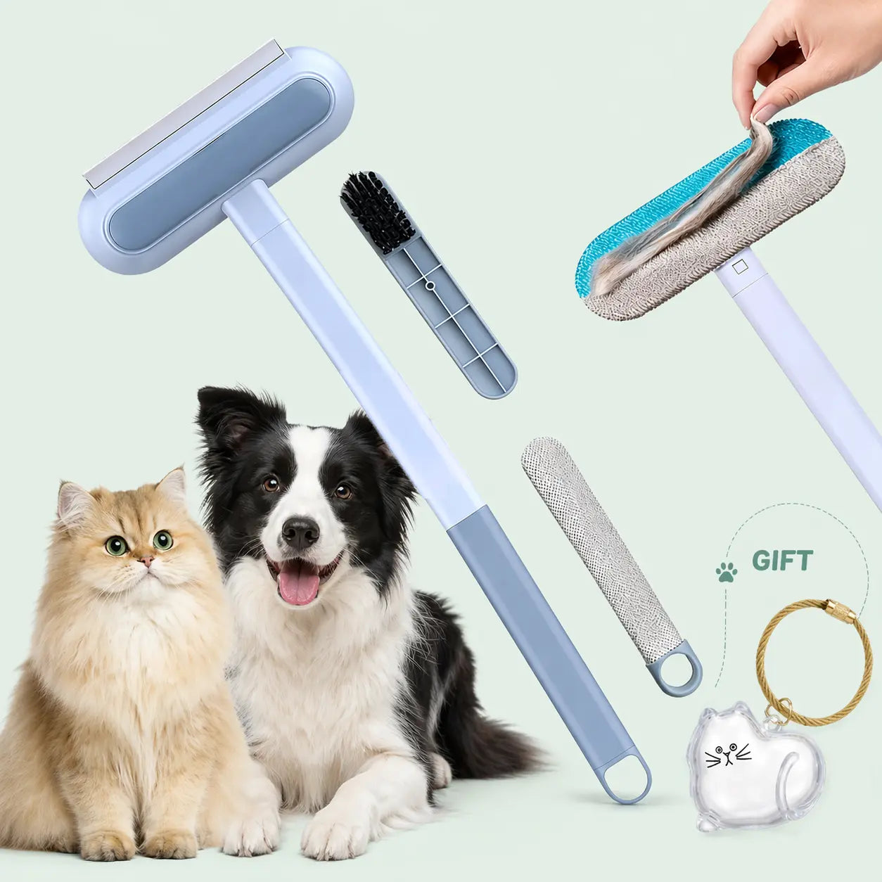 Enhanced Pet Hair Removal Brush with Extended Handle, Versatile Lint Cleaner for Furniture, Bedding, Clothing, and Vehicle Interiors, Washable Multi-Surface Tool