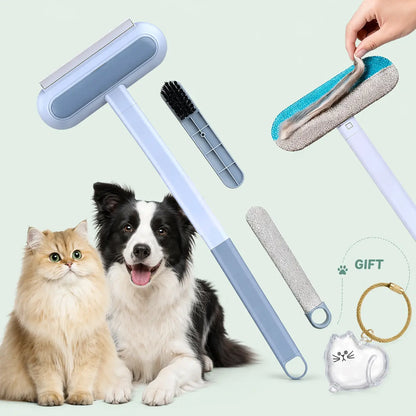 Enhanced Pet Hair Removal Brush with Extended Handle, Versatile Lint Cleaner for Furniture, Bedding, Clothing, and Vehicle Interiors, Washable Multi-Surface Tool