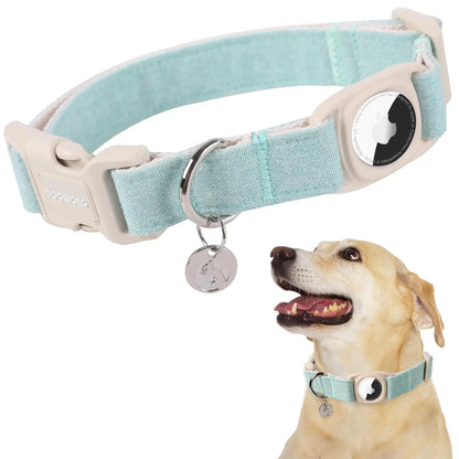 DOGWONG Heavy-Duty Cotton Hemp Dog Collar with Airtag Holder for Small to Large Dogs