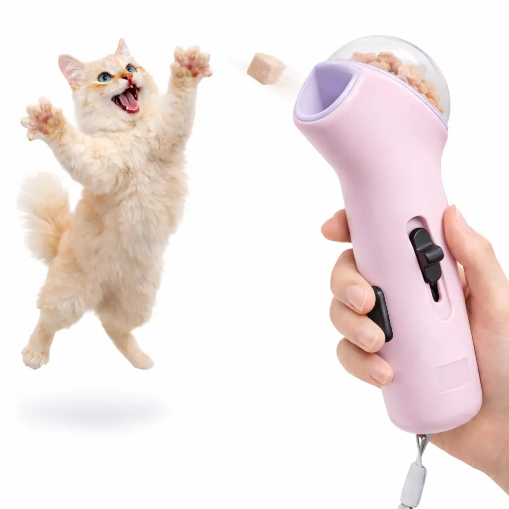 Portable Interactive Pet Treat Dispenser - Handheld Snack Launcher for Dog and Cat Training and Enrichment Activities