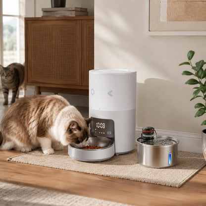 Furlyn 4-Liter Smart WiFi Automatic Pet Feeder with Programmable Timed and Portion-Controlled Feeding, Dual-Power Source Design, and Pet Food Combo Pack for Cats and Dogs
