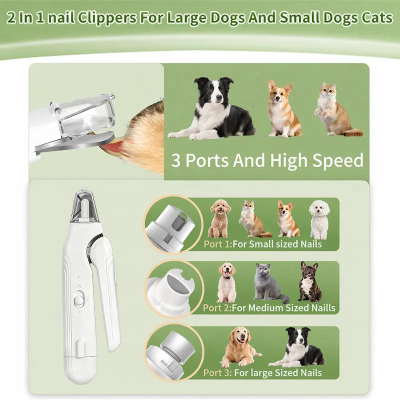 2-in-1 LED Stainless Steel Dog Nail Clipper and Grinder Combo - Safe ABS Universal Pet Grooming Tool with Quiet Low-Vibration, Sharp Blades, USB Rechargeable Paw Trimmer and Polisher for Dogs and Cats Home Use