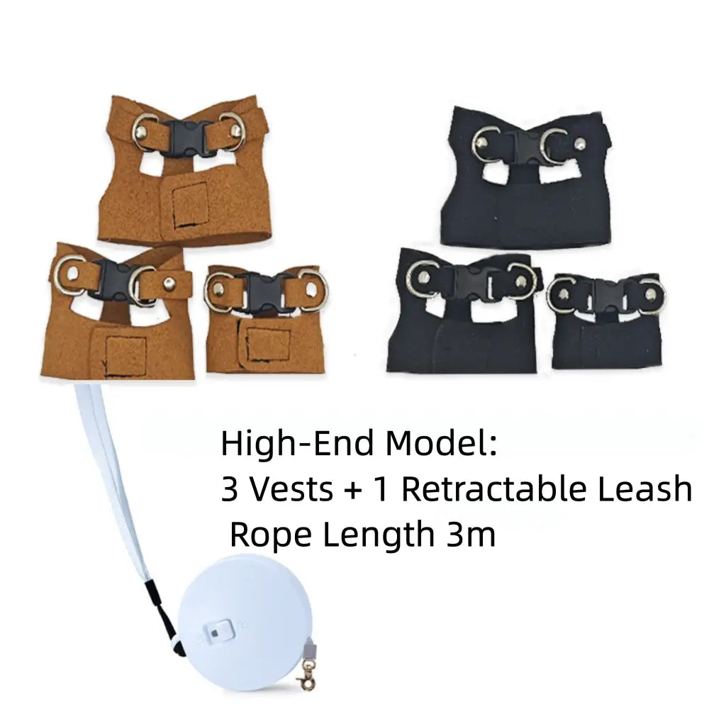 Reptile Harness and Leash Set - Adjustable Microfiber Suede Leather, Available in Three Sizes, No-Pull Full Protection Design for Bearded Dragon Training
